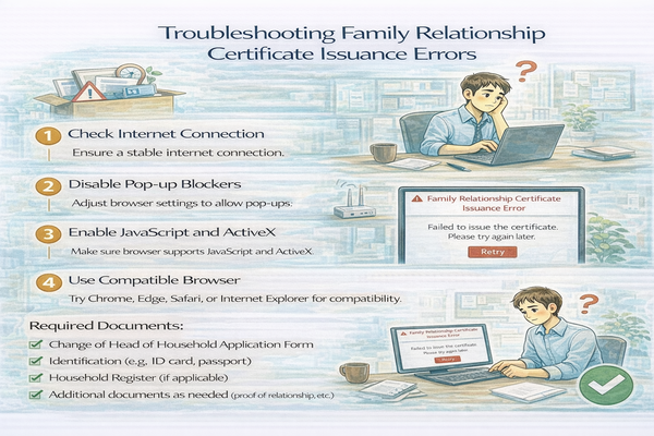 가족관계증명서 인터넷 발급 오류 해결법 안내 화면