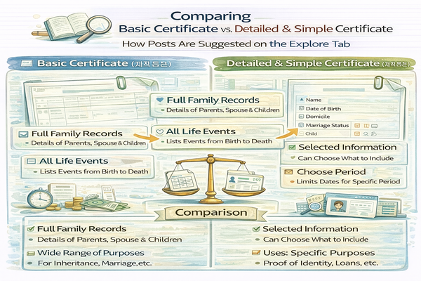기본증명서 상세 일반 차이 비교 정리 이미지