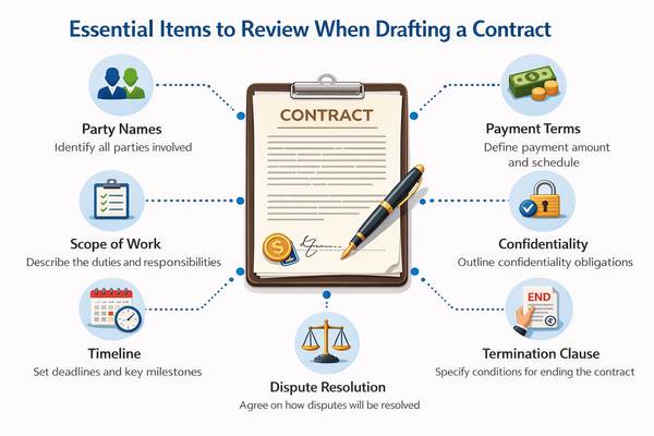 계약서 작성 시 반드시 확인해야 하는 기본 항목 구조 설명 이미지